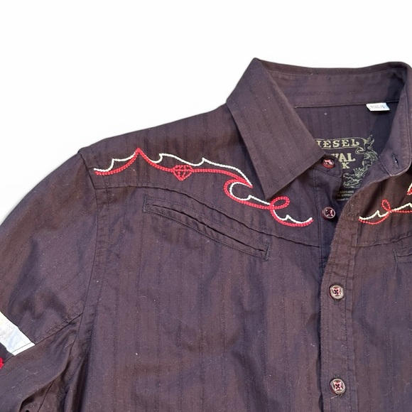 Diesel Royal Rock Blue White Red Embroidered Long Sleeve 100% Cotton Shirt sz M - Picture 3 of 5